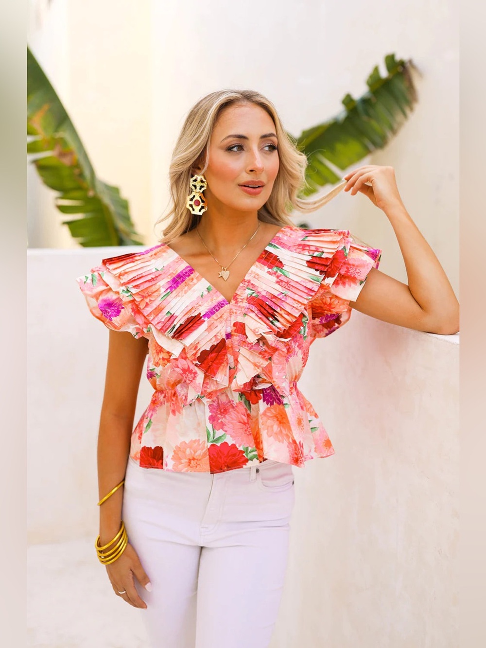 Buddy Love Nia Ruffle Pleated Floral Peplum Top Size M